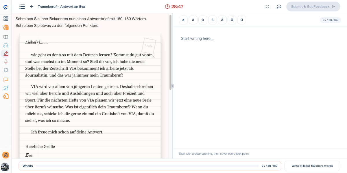 CertiLang writing practice with detailed feedback