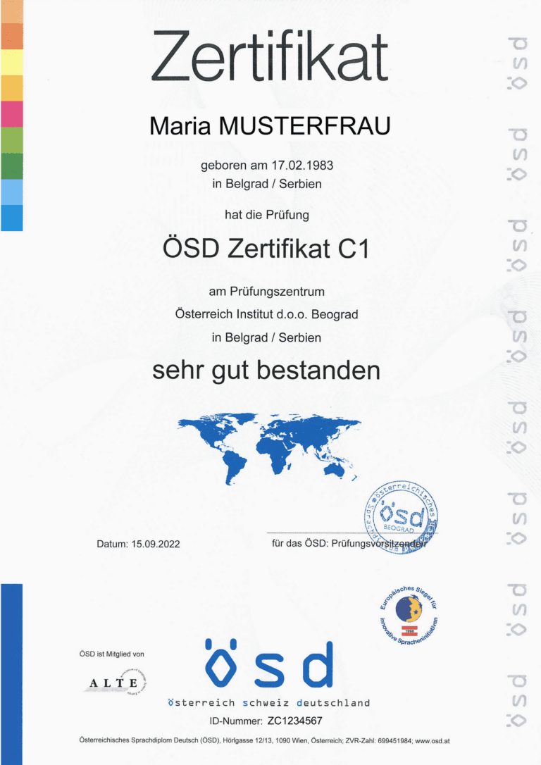 Example ÖSD German language certificate