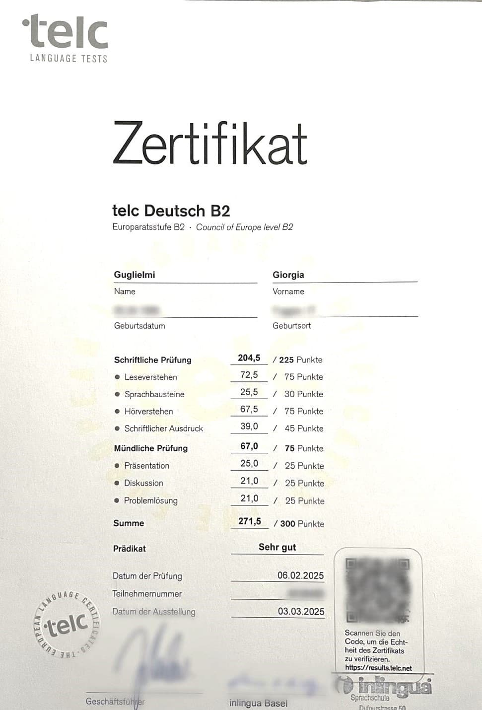 TELC B2 German language certificate