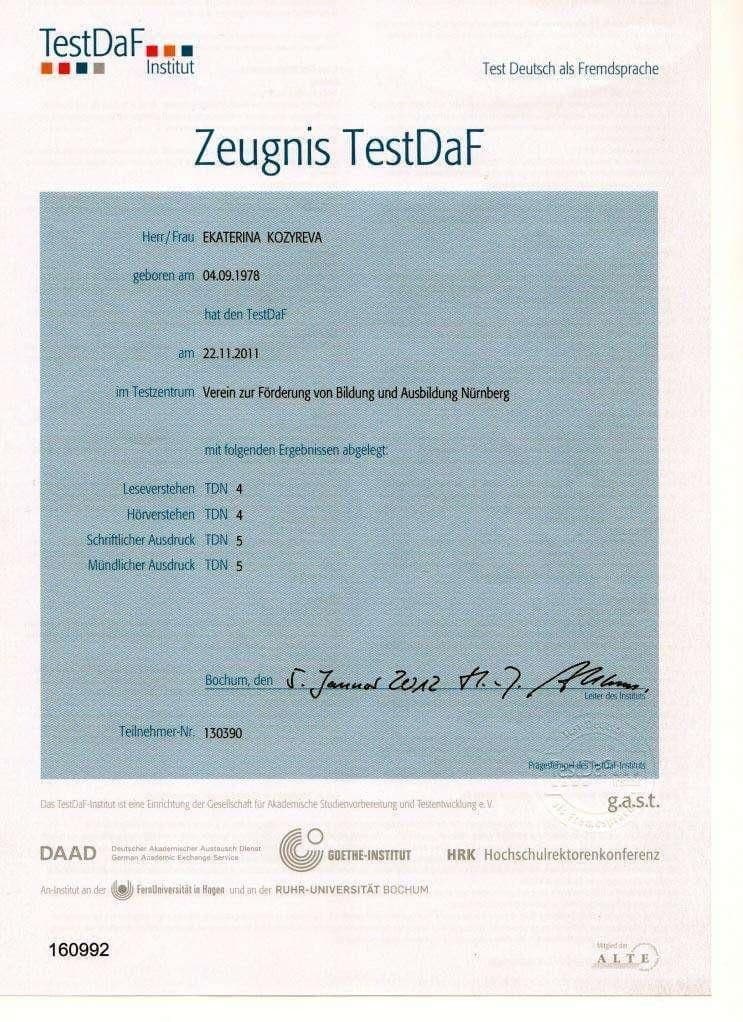 TestDaF German language certificate